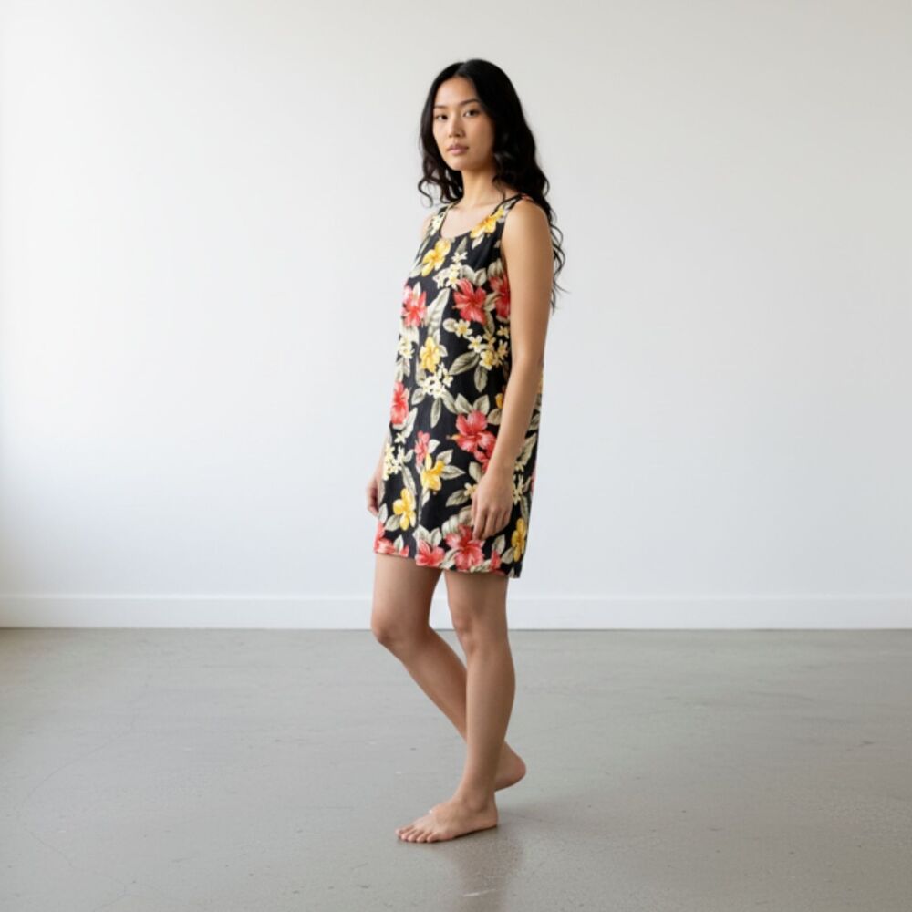 Vintage Hawaiian Tropical Floral A-line Mini Dress - Medium